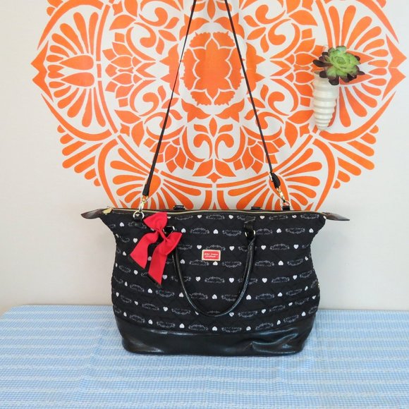 Betsey Johnson Handbags - Betsy Johnson Large Black Hearts Overnight Bag